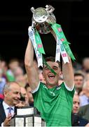 17 July 2022; David Reidy of Limerick lifts the Liam MacCarthy Cup after the GAA Hurling All-Ireland Senior Championship Final match between Kilkenny and Limerick at Croke Park in Dublin. Photo by Stephen McCarthy/Sportsfile