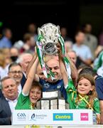 17 July 2022; Limerick GAA secretary Mike O’Riordan lifts the Liam MacCarthy Cup with family after the GAA Hurling All-Ireland Senior Championship Final match between Kilkenny and Limerick at Croke Park in Dublin. Photo by Stephen McCarthy/Sportsfile