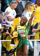 17 July 2022; Shelly-Ann Fraser-Pryce of Jamaica celebrates winning gold in the women's 100m finals during day three of the World Athletics Championships at Hayward Field in Eugene, Oregon, USA. Photo by Sam Barnes/Sportsfile