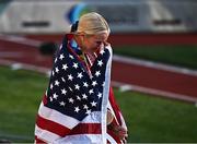 17 July 2022; Katie Nageotte of USA, reacts after winning gold in the women's pole vault final during day three of the World Athletics Championships at Hayward Field in Eugene, Oregon, USA. Photo by Sam Barnes/Sportsfile