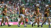 17 July 2022; Kilkenny players, from left, Padraig Walsh, TJ Reid, Conor Browne and Cian Kenny before the GAA Hurling All-Ireland Senior Championship Final match between Kilkenny and Limerick at Croke Park in Dublin. Photo by Seb Daly/Sportsfile