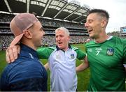 17 July 2022; Limerick manager John Kiely celebrates with Darren O'Connell, left, and Dan Morrissey after the GAA Hurling All-Ireland Senior Championship Final match between Kilkenny and Limerick at Croke Park in Dublin. Photo by Stephen McCarthy/Sportsfile