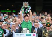 17 July 2022; Colin Coughlan of Limerick lifts the Liam MacCarthy Cup after the GAA Hurling All-Ireland Senior Championship Final match between Kilkenny and Limerick at Croke Park in Dublin. Photo by Stephen McCarthy/Sportsfile