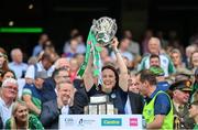 17 July 2022; Limerick performance psychologist Caroline Currid lifts the Liam MacCarthy Cup after the GAA Hurling All-Ireland Senior Championship Final match between Kilkenny and Limerick at Croke Park in Dublin. Photo by Stephen McCarthy/Sportsfile