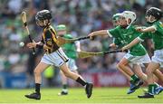 17 July 2022; Liam Dunne, St Mary’s B.N.S., Lucan, Dublin, representing Kilkenny, and Seamus O Callaghan, St Paul's N.S., Dooradoyle, Limerick, representing Limerick, during the INTO Cumann na mBunscol GAA Respect Exhibition Go Games at half-time of the GAA All-Ireland Senior Hurling Championship Final match between Kilkenny and Limerick at Croke Park in Dublin. Photo by Ramsey Cardy/Sportsfile