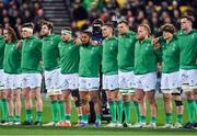16 July 2022; The Ireland team line up for the haka before the Steinlager Series match between the New Zealand and Ireland at Sky Stadium in Wellington, New Zealand. Photo by Brendan Moran/Sportsfile