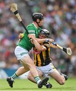 17 July 2022; Mikey Butler of Kilkenny in action against Peter Casey of Limerick during the GAA Hurling All-Ireland Senior Championship Final match between Kilkenny and Limerick at Croke Park in Dublin. Photo by Ramsey Cardy/Sportsfile