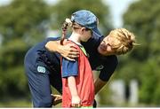 18 July 2022; Republic of Ireland women's team manager Vera Pauw encourages Rosie Thornbury during a visit to the INTERSPORT Elverys FAI Summer Soccer Schools Camp at PRL Park in Greenogue, Dublin. Photo by Stephen McCarthy/Sportsfile