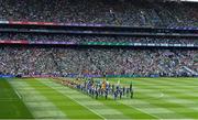 17 July 2022; Both teams march behind the Artane Band before the GAA Hurling All-Ireland Senior Championship Final match between Kilkenny and Limerick at Croke Park in Dublin. Photo by Piaras Ó Mídheach/Sportsfile