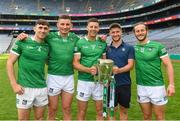 17 July 2022; Limerick players, from left, Barry Nash, Gearóid Hegarty, Dan Morrissey, Ciarán Barry and Tom Morrissey with the Liam MacCarthy Cup after the GAA Hurling All-Ireland Senior Championship Final match between Kilkenny and Limerick at Croke Park in Dublin. Photo by Ray McManus/Sportsfile