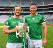 17 July 2022; Brothers Tom and Dan Morrissey with the Liam MacCarthy Cup after the GAA Hurling All-Ireland Senior Championship Final match between Kilkenny and Limerick at Croke Park in Dublin. Photo by Ray McManus/Sportsfile