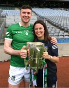 17 July 2022;  Limerick captain Declan Hannon and Limerick performance psychologist Caroline Currid with the Liam MacCarthy Cup after the GAA Hurling All-Ireland Senior Championship Final match between Kilkenny and Limerick at Croke Park in Dublin. Photo by Ray McManus/Sportsfile