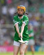 17 July 2022; Aoibhínn Wallace, St Aengus N.S., Bridgend, Donegal, representing Limerick, during the INTO Cumann na mBunscol GAA Respect Exhibition Go Games at half-time of the GAA All-Ireland Senior Hurling Championship Final match between Kilkenny and Limerick at Croke Park in Dublin. Photo by Ray McManus/Sportsfile