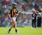 17 July 2022; Lucia Trainor, Glenann PS, Cushendall, Antrim, representing Kilkenny, during the INTO Cumann na mBunscol GAA Respect Exhibition Go Games at half-time of the GAA All-Ireland Senior Hurling Championship Final match between Kilkenny and Limerick at Croke Park in Dublin. Photo by Ray McManus/Sportsfile