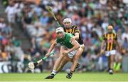 17 July 2022; Kyle Hayes of Limerick in action against Padraig Walsh of Kilkenny during the GAA Hurling All-Ireland Senior Championship Final match between Kilkenny and Limerick at Croke Park in Dublin. Photo by Ramsey Cardy/Sportsfile