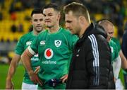 16 July 2022; Ireland captain Jonathan Sexton looks on as New Zealand captain Sam Cane walks to be inteviewed after the Steinlager Series match between the New Zealand and Ireland at Sky Stadium in Wellington, New Zealand. Photo by Brendan Moran/Sportsfile