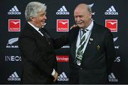 16 July 2022; New Zealand Rugby Union president Max Spence, left, and Irish Rugby Football Union president Des Kavanagh after the Steinlager Series match between the New Zealand and Ireland at Sky Stadium in Wellington, New Zealand. Photo by Brendan Moran/Sportsfile