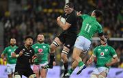 16 July 2022; Brodie Retallick of New Zealand wins a high ball from James Lowe of Ireland  during the Steinlager Series match between the New Zealand and Ireland at Sky Stadium in Wellington, New Zealand. Photo by Brendan Moran/Sportsfile
