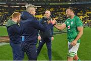 16 July 2022; Tadhg Beirne of Ireland, right, celebrates with defence coach Simon Easterby after the Steinlager Series match between the New Zealand and Ireland at Sky Stadium in Wellington, New Zealand. Photo by Brendan Moran/Sportsfile