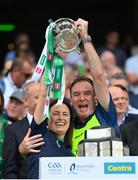 17 July 2022; Limerick performance psychologist Caroline Currid and team doctor James Ryan lift the Liam MacCarthy Cup after the GAA Hurling All-Ireland Senior Championship Final match between Kilkenny and Limerick at Croke Park in Dublin. Photo by Stephen McCarthy/Sportsfile