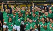 16 July 2022; The Ireland team celebrate after the Steinlager Series match between the New Zealand and Ireland at Sky Stadium in Wellington, New Zealand. Photo by Brendan Moran/Sportsfile
