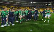 16 July 2022; The Ireland team celebrate after the Steinlager Series match between the New Zealand and Ireland at Sky Stadium in Wellington, New Zealand. Photo by Brendan Moran/Sportsfile