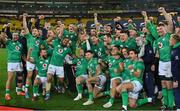 16 July 2022; The Ireland team celebrate after the Steinlager Series match between the New Zealand and Ireland at Sky Stadium in Wellington, New Zealand. Photo by Brendan Moran/Sportsfile