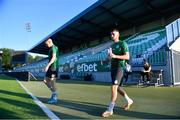 18 July 2022; Dylan Watts and Gary O'Neill, left, during a Shamrock Rovers training session at Huvepharma Arena in Razgrad, Bulgaria. Photo by Alex Nicodim/Sportsfile