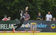 18 July 2022; Mitchell Santner of New Zealand catches the wicket of Andrew Balbirnie of Ireland during the Men's T20 International match between Ireland and New Zealand at Stormont in Belfast. Photo by Ramsey Cardy/Sportsfile