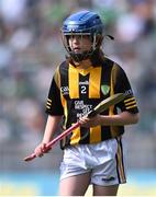 17 July 2022; Lucia Trainor, Glenann PS, Cushendall, Antrim, representing Kilkenny during the INTO Cumann na mBunscol GAA Respect Exhibition Go Games at half-time of the GAA All-Ireland Senior Hurling Championship Final match between Kilkenny and Limerick at Croke Park in Dublin. Photo by Piaras Ó Mídheach/Sportsfile