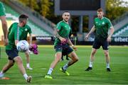 18 July 2022; Lee Grace and Rory Gaffney, right, during a Shamrock Rovers training session at Huvepharma Arena in Razgrad, Bulgaria. Photo by Alex Nicodim/Sportsfile