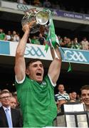 17 July 2022; Barry Nash of Limerick lifts the Liam MacCarthy Cup after the GAA  Hurling All-Ireland Senior Championship Final match between Kilkenny and Limerick at Croke Park in Dublin. Photo by Ray McManus/Sportsfile