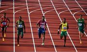 18 July 2022; Athletes, from left, William Reais of Switzerland,  Sinesipho Dambile of South Africa, Fred Kerley of USA, Yohan Blake of Jamaica and Aidan Murphy of Australia competing in the men's 200m heats during day four of the World Athletics Championships at Hayward Field in Eugene, Oregon, USA. Photo by Sam Barnes/Sportsfile