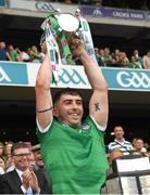 17 July 2022; Aaron Gillane of Limerick lifts the Liam MacCarthy Cup after the GAA Hurling All-Ireland Senior Championship Final match between Kilkenny and Limerick at Croke Park in Dublin. Photo by Ray McManus/Sportsfile
