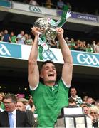 17 July 2022; Kyle Hayes of Limerick lifts the Liam MacCarthy Cup after the GAA Hurling All-Ireland Senior Championship Final match between Kilkenny and Limerick at Croke Park in Dublin. Photo by Ray McManus/Sportsfile