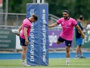 19 July 2022; Luke McGrath, left, and Charlie Ngatai during a Leinster rugby training session at Energia Park in Dublin. Photo by Harry Murphy/Sportsfile
