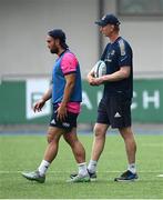19 July 2022; Head coach Leo Cullen and Charlie Ngatai during a Leinster rugby training session at Energia Park in Dublin. Photo by Harry Murphy/Sportsfile