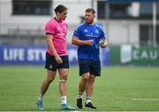 19 July 2022; Contact skills coach Sean O'Brien speaks with Alex Soroka during a Leinster rugby training session at Energia Park in Dublin. Photo by Harry Murphy/Sportsfile