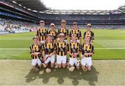 17 July 2022; The Kilkenny team, back row, left to right, Patrick Aylward, St Beacons N.S., Mullinavat, Kilkenny, Tom Barrett, Piercestown N.S., Piercestown, Wexford, Ben Healy, St Patrick's N.S., Baconstown, Enfield, Meath, Connor Cassidy, Naomh Tola, Killulagh, Delvin, Westmeath, Ryan Murphy, St. Canices PS, Feeny, Derry, front row, left to right, Liam Dunne, St Mary’s B.N.S., Lucan, Dublin, Paul Batten, St. Patrick's Boys' N.S., Hollypark, Blackrock, Dublin, Darragh Coleman, Borris N.S., Borris, Carlow, Donnacha Reidy, St Peters N.S., Dromiskin, Louth, and Patrick Curley, Carrabane N.S., Athenry, Galway, ahead of the INTO Cumann na mBunscol GAA Respect Exhibition Go Games at half-time of the GAA All-Ireland Senior Hurling Championship Final match between Kilkenny and Limerick at Croke Park in Dublin. Photo by Daire Brennan/Sportsfile