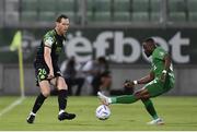 19 July 2022; Chris McCann of Shamrock Rovers in action against Bernard Tekpetey of Ludogorets during the UEFA Champions League 2022/23 Second Qualifying Round First Leg match between Ludogorets and Shamrock Rovers at Huvepharma Arena in Razgrad, Bulgaria. Photo by Alex Nicodim/Sportsfile