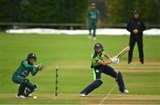 19 July 2022; Gaby Lewis of Ireland plays a shot during the Women's T20 International match between Ireland and Pakistan at Bready Cricket Club in Bready, Tyrone. Photo by Ramsey Cardy/Sportsfile