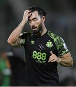 19 July 2022; Richie Towell of Shamrock Rovers reacts after his side conceded a second goal during the UEFA Champions League 2022/23 Second Qualifying Round First Leg match between Ludogorets and Shamrock Rovers at Huvepharma Arena in Razgrad, Bulgaria. Photo by Alex Nicodim/Sportsfile