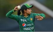 19 July 2022; Fatima Sana of Pakistan during the Women's T20 International match between Ireland and Pakistan at Bready Cricket Club in Bready, Tyrone. Photo by Ramsey Cardy/Sportsfile