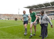 17 July 2022; Limerick captain Cian Lynch with injured Limerick player Cian Lynch after the GAA Hurling All-Ireland Senior Championship Final match between Kilkenny and Limerick at Croke Park in Dublin. Photo by Eóin Noonan/Sportsfile