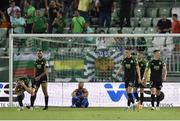 19 July 2022; Shamrock Rovers players react after Igor Thiago of Ludogorets scored his side's third goal during the UEFA Champions League 2022/23 Second Qualifying Round First Leg match between Ludogorets and Shamrock Rovers at Huvepharma Arena in Razgrad, Bulgaria. Photo by Alex Nicodim/Sportsfile