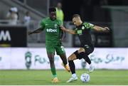 19 July 2022; Graham Burke of Shamrock Rovers in action against Manuel Cafumana of Ludogorets during the UEFA Champions League 2022/23 Second Qualifying Round First Leg match between Ludogorets and Shamrock Rovers at Huvepharma Arena in Razgrad, Bulgaria. Photo by Alex Nicodim/Sportsfile