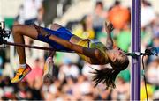 19 July 2022; Yaroslava Mahuchikh of Ukraine competes in the Women's High Jump final during day five of the World Athletics Championships at Hayward Field in Eugene, Oregon, USA. Photo by Sam Barnes/Sportsfile