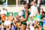 19 July 2022; Eleanor Patterson of Australia celebrates a clearance in the Women's High Jump final during day five of the World Athletics Championships at Hayward Field in Eugene, Oregon, USA. Photo by Sam Barnes/Sportsfile