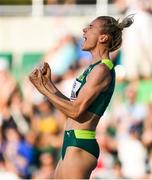 19 July 2022; Eleanor Patterson of Australia celebrates a clearance in the Women's High Jump final during day five of the World Athletics Championships at Hayward Field in Eugene, Oregon, USA. Photo by Sam Barnes/Sportsfile