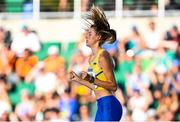 19 July 2022; Yaroslava Mahuchikh of Ukraine celebrates a clearance in the Women's High Jump final during day five of the World Athletics Championships at Hayward Field in Eugene, Oregon, USA. Photo by Sam Barnes/Sportsfile